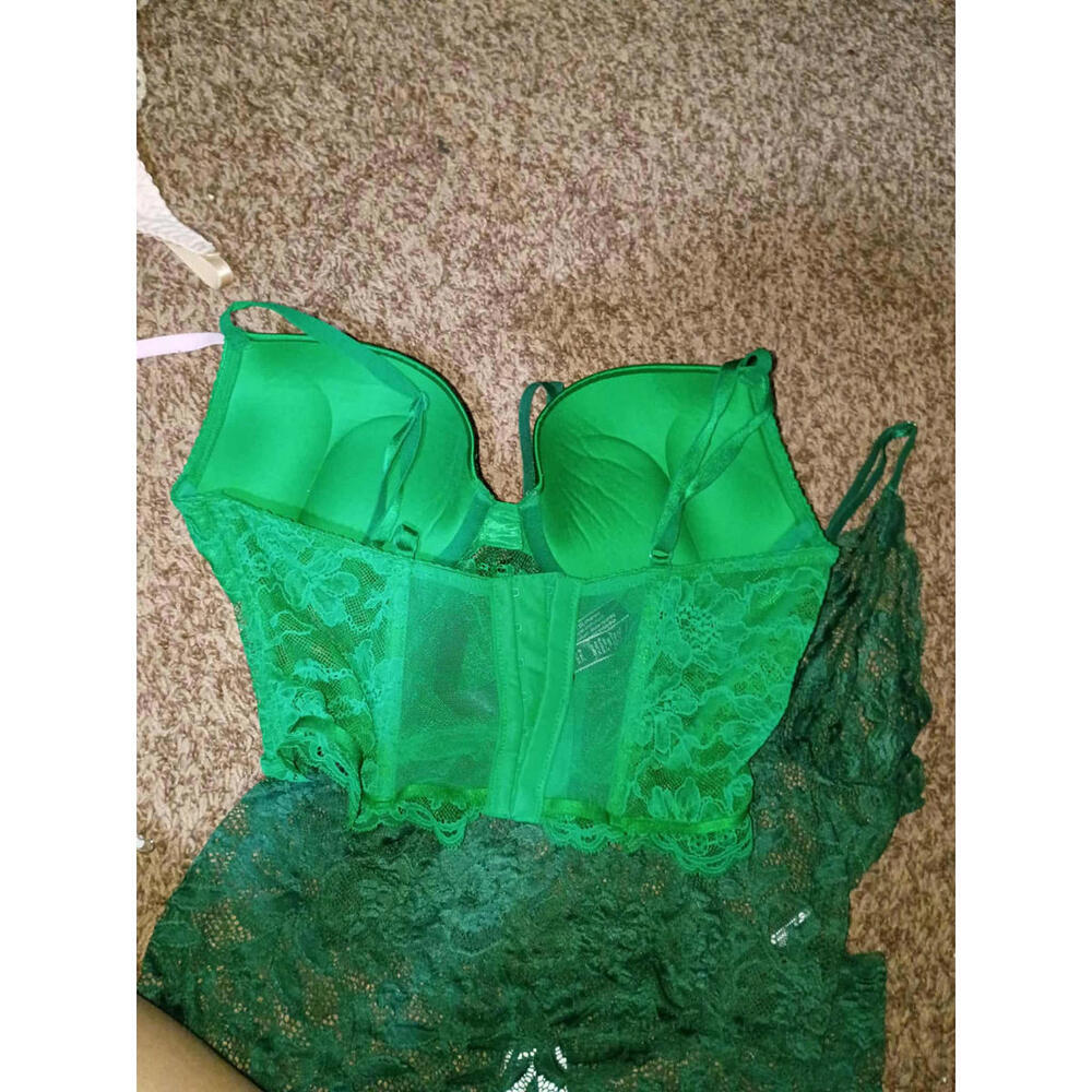 New Victoria Secret Bra Bombshell Push Up Green Lace Solid Very Sexy  Size 38C